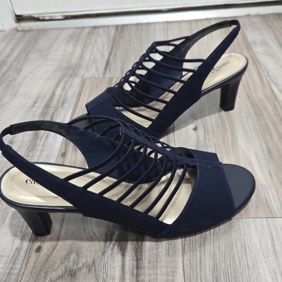 East 5th Womens Neville Round Peep Toe Block Heel Pumps New Sz 10 No Box Blue - Picture 3 of 13